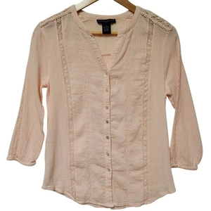 Camicia rosa cipria con bottoni Boho Coastal Grandma Beachy Coquette Cottage taglia PS - Foto 1 di 7