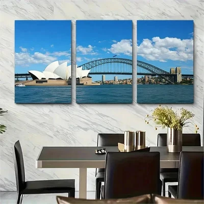 3pcs Sydney Opera House, Sydney Harbour Bridge Wall Art Canvas Framed 50x70cm - Image 1 of 2