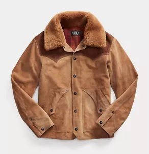 Ralph Lauren RRL Brown Roughout Suede Shearling Collar Western Jacket New $3900 - Picture 1 of 6