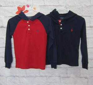 Lot of 2 Polo Ralph Lauren Waffle Knit Hoodie Pony Logo Red & Navy Blue sz. S, 8 - Picture 1 of 7