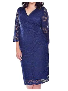 Grace Plus Size 26 28 30 Navy Blue Lace Midi DRESS 3/4 Sleeve £64 Party Wedding - Picture 1 of 2