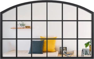 Arched Window Mirror, Matte Black Window Pane Mirror, Grid Metal Frame Arch Mirr - Picture 1 of 7