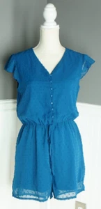 NEW Women Fashion Wrap V-Neck Swiss Dot Print Short Sleeve Elastic Waist L Blue - Picture 1 of 4