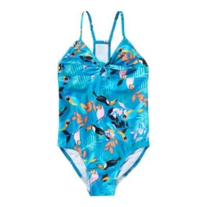 Speedo Girls Tropical Print One-Piece Swimsuit Medium Polyester & Spandex Blue & - Picture 1 of 3