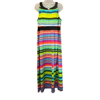 New Directions Dress Womens PXL Maxi Multicolor Striped Rainbow Boho psychedelic - Image 1 of 4