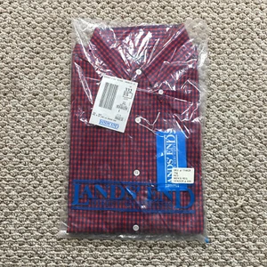 Vintage Lands End Mens Shirt Long Sleeve 15.5 Medium Red Navy Gingham Check NOS - Picture 1 of 5
