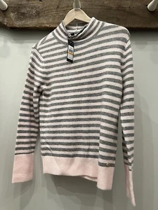NWT New Tommy Hilfiger Women's Mock-Neck Sweater Pink Gray Stripe Soft Small - Picture 1 of 4