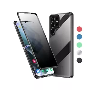 Magnetic Metal Double Tempered Glass Case Samsung Galaxy S24 S23 S22 S21 S20 - Picture 1 of 14