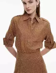 8 Witchery Brown French Linen Geo Shirt Top As New *BUY FIVE + ITEMS = FREE POST - Picture 1 of 7