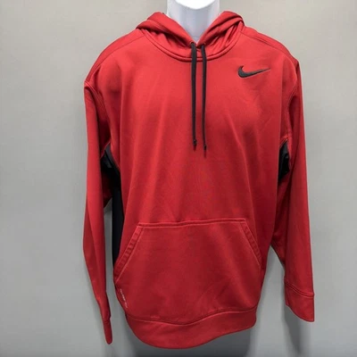 Nike Therma-Fit XL Hombres Sudadera con Capucha Rojo Negro Bloques de Color Bolsillos Forrados de Vellón Foto 1 de 4