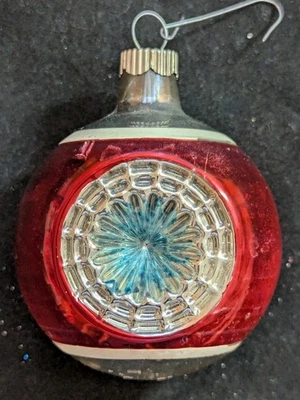 Vintage SHINY BRITE MERCURY GLASS Double Indented Ornaments Red Blue Silver 3" - Image 1 of 4
