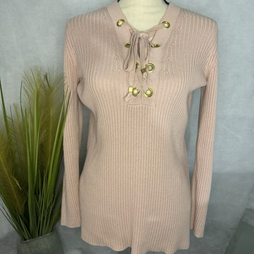 Maglione Michael Kors donna M stringato con ferramenta oro leggero pesca pullover maglione a costine