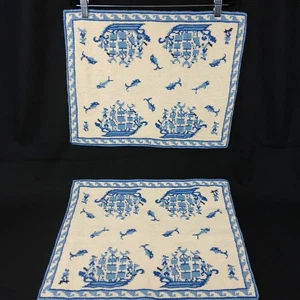 Paar (2) Griechische Wolle Kissen Schein Überwurf Bezüge Schiffe Athen Medium 19x15 Blau Weiß - Bild 1 von 15