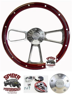 1978-1991 Bronco Ford pickup wood steering wheel FORD OVAL 14" CLASSIC BILLET - Image 1 of 4