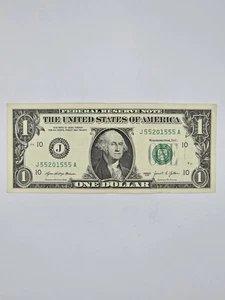 $1 Dollar Bill, in a Serial Number J 55201555 A 2021, With Bill Protector Holder - Picture 1 of 5