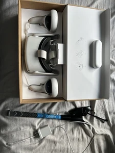 Meta Quest 2 128GB Virtual Reality Headset With Controllers And Golf Accessory - Picture 1 of 7
