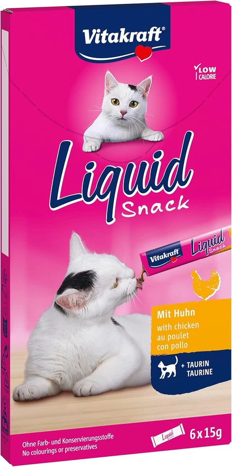 BESUCHE DEN VITAKRAFT-STORE Vitakraft Liquid Snack Katze – Cremiger Katzensnack Huhn & Taurin 6x15g