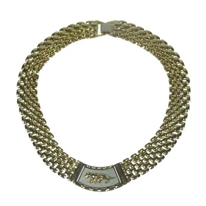 Gold Panther Choker Chain Necklace 16 inch Cougar Cat Leopard Mesh Vintage 1980s - Picture 1 of 9