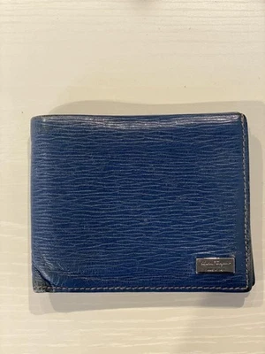 Cartera Salvatore Ferragamo Doble Pliegue Cuero Unisex Hecha en Italia Azul Marino Foto 1 de 4