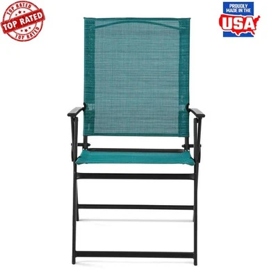 Juego de 2 Sillones de Exterior Plegable de Acero Verde Azulado Colección Greyson Nuevo Foto 1 de 4