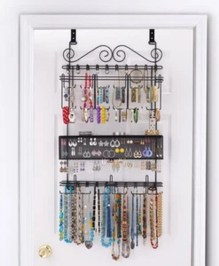 Longstem Over the Door/Wall Jewelry Organizer Display Rack #6100 Black - Picture 1 of 5