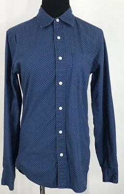 Camisa J Crew Para Mujer Talla XS Blusa Ajustada Botón Azul Blanco Cuello Polkadot Foto 1 de 4