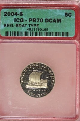 2004 S- ICG PR70DCAM KEEL- BOAT TYPE JEFFERSON NICKEL #B49179 - Image 1 of 2