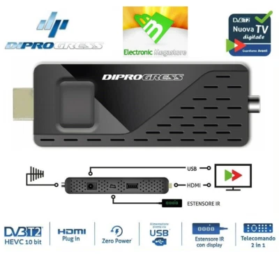 Mini Decoder Digitale Terrestre DVB-T2 HDMI Ricevitore Stick HD H.265 10 Bit - Immagine 1 di 4