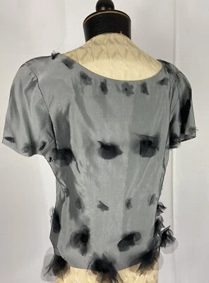 MOSCHINO Cheap and Chic Short Sleeve M  Silver Flower Embellished Blouse - Image 1 of 4
