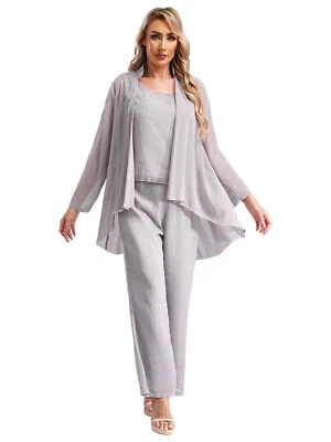 Womens Wedding Guest Pant Suit 2 Piece Set Chiffon Dressy Formal Outfit Party - Image 1 of 3