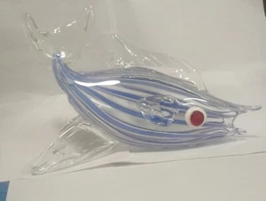 Art Glass Blue Stripe Fish Decor 12.5 " - Picture 1 of 7