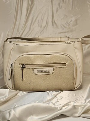 JACKLYN SMITH - White Leather & Fabric Organizer Purse  Women's cream Pockets  - Image 1 of 4