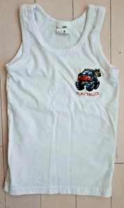 Jumbo Boy's Tank Undershirt Fun Truck Dinosaur Theme White Cotton Sz 4 yrs - Picture 1 of 1