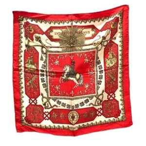HERMES Carre 45 LVDOVICVS MAGNVS Silk Scarf Red W/Tags No Box Used. - Picture 1 of 3