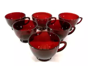 Vintage Anchor Hocking Royal Ruby 6er Set Rot Glas Bowle Becher - Bild 1 von 9