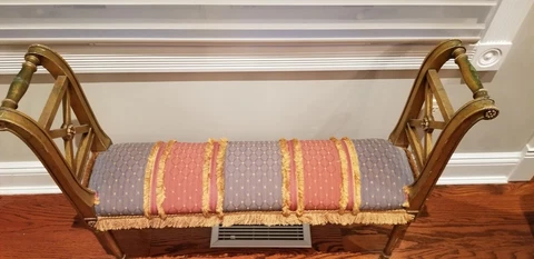 Antique Narrow Bench with New Upholstery Cover