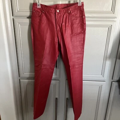 Pantalón Mujer METROSTYLE Cuero Rojo Talla 8 Forrado Pierna Plana 5 Bolsillos. Cuero Foto 1 de 4