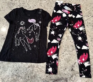 Justice Unicorn Tee& Paint Splatter Pattern Legging Outfit Set Size 7 Black - Picture 1 of 6