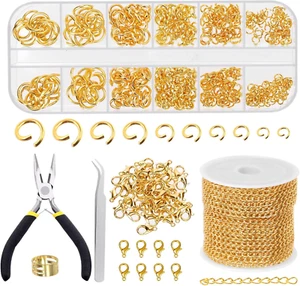 504Pcs Gold 3Mm Jewelry Making Chains Kit with Jump Rings, Jewelry Plier, Curved - Picture 1 of 7