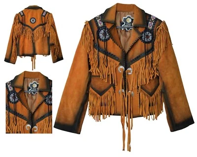 Индивидуальные коричневые ковбойские замшевые кожаные акценты из бисера бахрома кости - Изображение 1 из 4