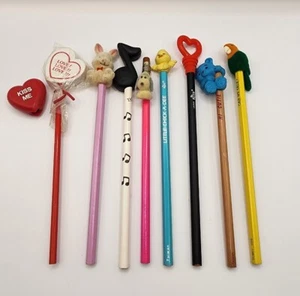 Vintage 80s Lot Of 8 Novelty Pencils Fuzzy Animals, Shaped Eraser Unsharpened - Picture 1 of 11