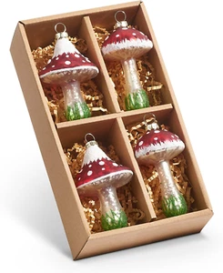 Box of Red Mushroom Hanging Ornaments, Set of 4, Christmas Holiday Decor - Picture 1 of 1