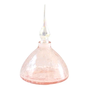 Pink Perfume Bottle Crackled Art Glass Stopper Vanity Decor Bohemian - Picture 1 of 8
