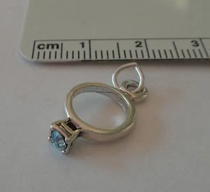 Sterling Silver 18x10mm March blue Birthstone CZ Ring Charm - Picture 1 of 8