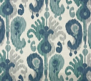 BALLARD DESIGNS ANDROS IKAT BLUE IVORY MULTIPURPOSE LINEN FABRIC BY YARD 54"W - Picture 1 of 6
