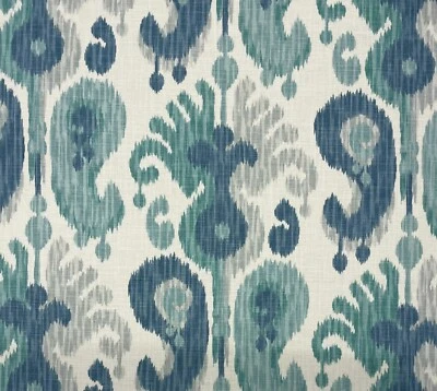 BALLARD DESIGNS ANDROS IKAT BLUE IVORY MULTIPURPOSE LINEN FABRIC BY YARD 54"W - Image 1 of 4