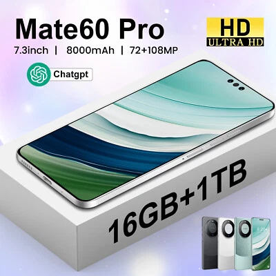 7.3 "  Mate60 Pro Smartphone Global 5G Android Dual SIM Phone 16+1TB new - Image 1 of 4