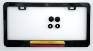 Colombia Flag Black Carbon Fibre Fiber Look metal Car License plate frame - Foto 1 di 4