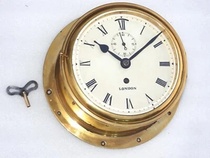 Rzadki antyczny 24CM Mosiężny statek Łańcuch bezpieczników Zegar mechaniczny - Zdjęcie 1 z 10