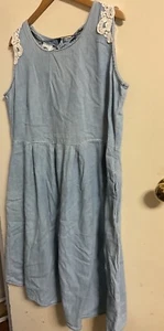Asos Curve Sleeveless Pale Denim Dress Lace Details Pockets Size US 18 - Picture 1 of 3